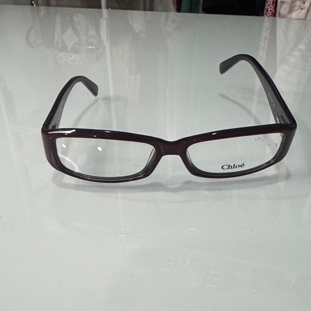 Chloé Glossy Burgundy Rectangular Glasses with Black Temples